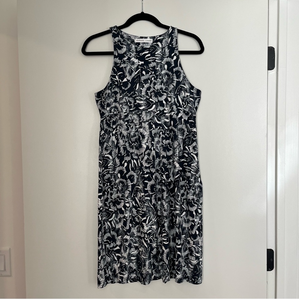 Athleta Santorini Blue Floral High Neck Modal Sleeveless Mini Dress, size S
